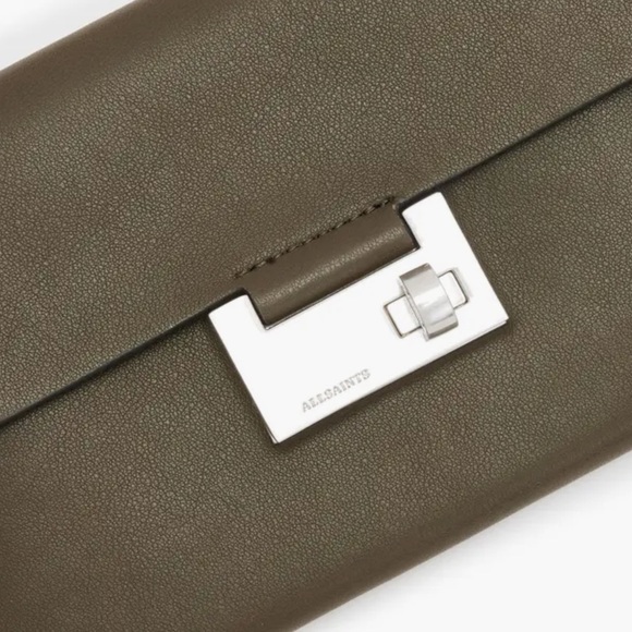 ALLSAINTS Francoise Leather Crossbody Bag in olive and silver NWT - Picture 2 of 11